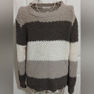 Zenana Womens Chunky - Knit Cozy Fluffy Soft Long Sleeve Striped Sweater Size L